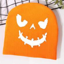 1 pieza Gorro tejido con estampado de calabaza de Halloween, cómodo, cálido, personalizado, apropiado para hip hop, adecuado para regalos de Halloween - Multicolor - Ver 13