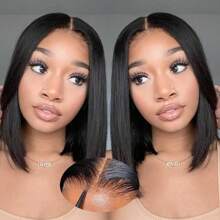 Wear And Go Glueless Bob Wig Straight Bob Wigs Human Hair Pre Plucked Pre Cut For Women 13x4 HD Glueless Straight Bob Wigs Human Hair Short Straight Bob Wig - Natural Black - View 3