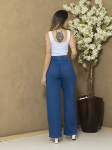 Soft Denim Palazzo Pants C3062 - 藍色 - 查看 4