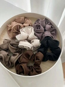 1pc/3pcs Elegant Satin Large Scrunchies With Ruffle Trim, Soft & Stretchy Hair Ties For Bun, Ponytail, Everyday Usescrunchy Hair Ties, Casual