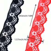 10M/Roll 4cm/1.57inch Colored Lace Trim Ribbon Fabric Handmade DIY Embroidery Sewing Clothing Valentine's Day Gift Packaging Party Home Christmas Decoration