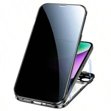 适用于 iPhone 14 的隐私手机壳，磁性 360 度前后全身保护，防偷窥钢化玻璃吸附金属保险杠手机壳兼容无线充电手机壳适用于 iPhone 14（6.1 英寸）适用于万圣节、圣诞节、生日、新年礼物、送给朋友的礼物 - 黑色 - 查看 2