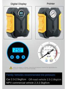 CARSUN 22加仑轮胎充气泵，便携式车载空气压缩机：12V 120W，点烟器供电，带数字压力表，迷你快速充气，自动停止，LED灯，胎压监测，多功能车载气泵，适用于大多数车辆轮胎，旅行必备。电动气泵，轮胎充气泵，汽车电子产品 - 黃色 - 查看 5