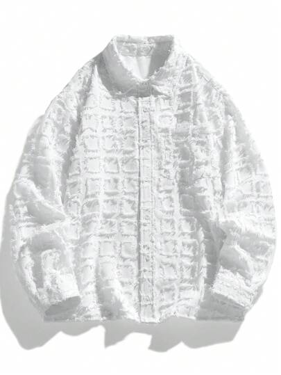 男士休闲宽松毛绒格子衬衫，春夏秋季长袖上衣