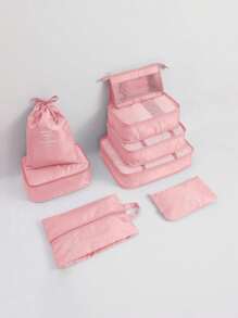9pcs Portable Travel Organizer Set, Including Large Capacity Handbag, Cosmetic Brush Bag, Clothes Storage Bag, Shoe Bag, Flat Pocket, Bottle Bag, Drawstring Bag, Travel Suitcase, Luggage Dividers, Underwear Storage Bag, Perfect For Maternity And Travel, Suitable For Shirts, Underwear, Clothes, Cosmetic And Toiletry Items Including Makeup Powder, Liquid Foundation, Eye Shadow, Eye Liner, Powder Puff, And Other Cosmetic Tools Such As Eyelash Curler And Lip Liner,Boho Vibes