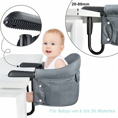 VA-Cerulean Foldable Table Seat, Blue/Gray/Black, Baby Seat High Chair With Anti-Slip Clamps And Belt, Booster Seat, Children's Travel High Chair For Home And On The Go