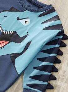 Young Boy 2pcs/Set Children Cartoon Dinosaur Print Long Sleeve Sweatshirt And Pants, Fashion Outfit For Autumn/Winter - Multicolor - View 4