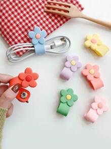 1pc Multicolor Cartoon Flower Shaped PVC Cable Winder, Earphone/Data Cable Organizer, Line Fastener