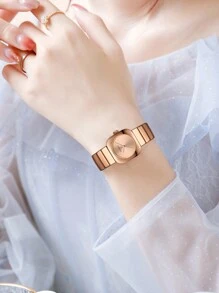 HANNAH MARTIN Đồng hồ thạch anh vuông, đồng hồ đeo tay bằng thép không gỉ màu bạc, đen, vàng hồng, chuyển động Nhật Bản, đồng hồ trang sức sang trọng cho những dịp thường ngày, trang trọng - Hoa hồng vàng - Xem 8