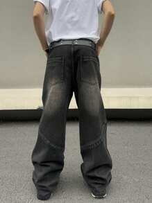 Men's Casual  Wide-Leg Baggy Jeans With Pockets - Black - View 2