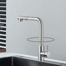 Kitchen Sink Faucet Pull Out Sprayer 360° Swivel Kitchen Faucet Single Hole Single Handle Hot And Cold Water Mixer Tap - 銀色 - 查看 6