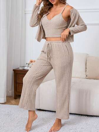 3pcs Women Velvet Sling Camisole Set With Padded Lining Soft Lingerie Set For Autumn/Winter