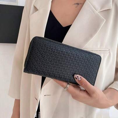 PU Embossed Woven Handbag Multi Card Clip Coin Wallet Wallet Long Bag Phone Bag Hand Bags Celular Phone Bag Presentes para mulheres Wallet Purse Wallet
