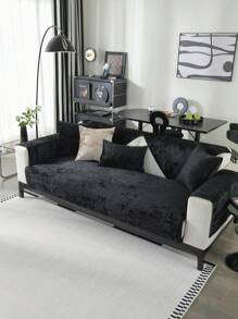 1 件装纯色天鹅绒沙发垫时尚防滑防刮家居装饰通用沙发垫四季适用 - 黑色 - 查看 9