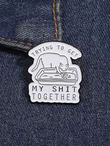 1 Stück Emaille Anstecknadel "Versuche mein Zeug zusammenzubekommen", witziges individuelles Katzentoilette Katzenhalter Ansteckpin, Abzeichen Schmuck Geschenke für Freunde - Weiss - Übersicht 4