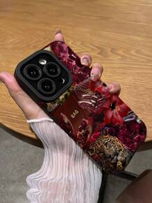 1pc Vintage Charming Purple Leopard & Flower High Heels Pattern Velvet Soft Protective Phone Case Compatible With Iphone & Samsung - Multicolor - View 4