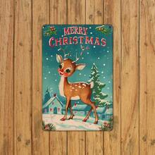 1pc Vintage Deer Metal Tin Sign, Merry Wall Decor, Retro Iron Foil Carving Art For Indoor Outdoor, Home Bedroom Dining Room Bar Cafe School Library Garage - 8x12 Inch, Stickers, Wall Decal, Vinly Decal For Home Decorations, Spring Decoration Items Refresh Your Home, Rama Decoration Stickers