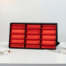 Uno scatola multifunzionale in seta di pongee a 15 scomparti di colore nero e rosso, giovanile, alla moda e senza tempo, adatta per la conservazione di occhiali ottici, gioielli, orologi, orecchini, occhiali da sole, adatta per uomo e donna, stile casual, design semplice, facile da riporre, adatta per tutte le stagioni primavera, estate, autunno e inverno - Stile regolare - Visualizzare 10