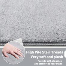Plush Soft 14pcs Bullnosed Carpet Stair Treads Cover (9.5" X 30"X1.2")With 1pcs Landing Mat (24"X36") Rugs Set Tape Free Self-Adhensive Non-Slip Noise Reduced - 灰色 - 查看 4