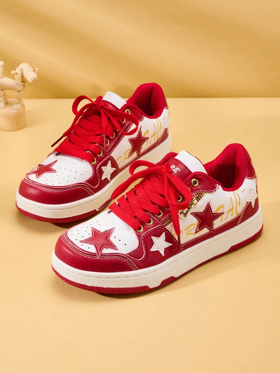 Opplen Women And Men Star Graphic Skate Shoes Fashionable & Casual Sport Shoes For Women, Students, Sports Lovers - 紅色 - 查看 1