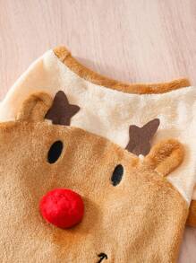 1 件毛绒羊毛 3D 刺绣圣诞驯鹿造型宠物夹克，适合猫狗的新奇服装
