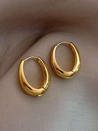 1 对简约泪滴形耳环，厚实的金色水滴耳环，U 形耳环，椭圆形耳环，时尚优雅的轻巧精致女士珠宝，送给她的完美礼物