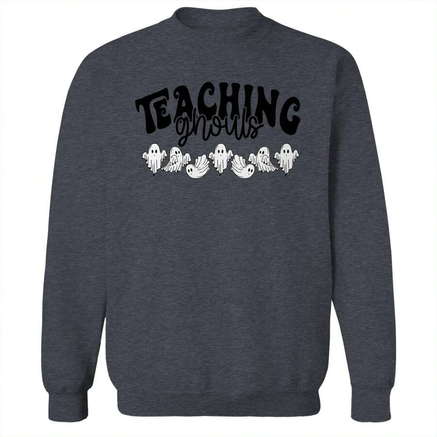 Nearly There Teaching Ghouls Fall Halloween Unisex Graphic Cotton Pullover Sweatshirt - 深灰色 - 查看 1