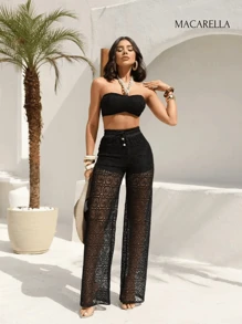 MACARELLA Cropped Top + Lace Pants Set - màu đen - Xem 1