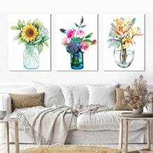 3 Pieces Framed Canvas Poster, Flowers And Grass Abstract Painting Art Wall Art Prints Modern Art Minimalist Boho Wall Decor For Gift, Bedroom, Office, Living Room, Ready To Hang- Thickness 1.5inch - màu đen - Xem 5