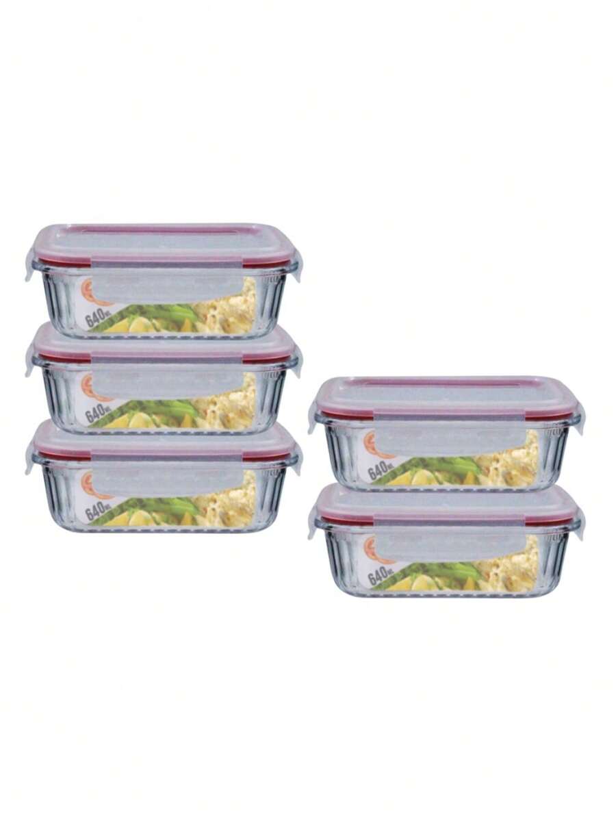 5 Hermetic Fluted Borosilicate Glass Jars 640ml Lunch Box - trắng - Xem 1