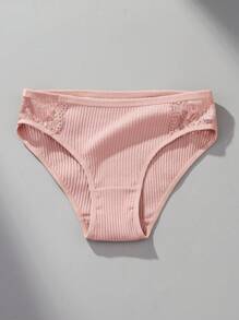 4pcs/Set Women's Comfortable Low Waist Contrast Lace Ribbed Panties - Multicolor - View 5