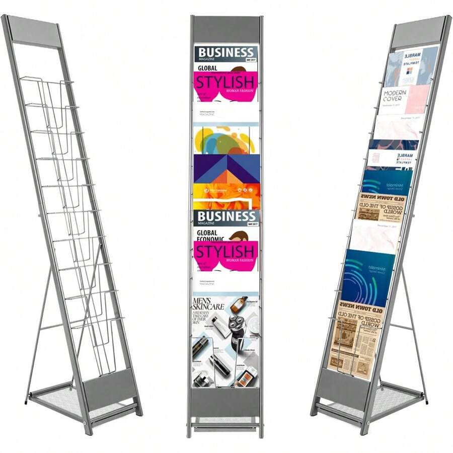 ZhdnBhnos LINSIE 10 Tiers Portable Magazine Rack Book Brochure Display Stand Holder, Catalog Literature Rack Comic Book Storage Organizer Rack For Trade Show Exhibitions Office Retail Stores And Offices The Best Gift/Present For Family&Friends Happy Christmas - Grey - View 1