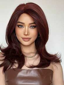 Glamorous Red Wine Wavy Wig - Heat-Resistant Synthetic Hair For Halloween Parties,Christmas Festival Wedding And Cosplay