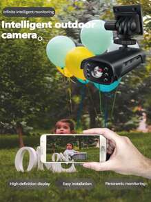 无线安全摄像头，WIFI 高清摄像头，带夜视功能，语音对讲，远程监控，支持 TF 卡，可充电室内/室外使用 - 黑色 - 查看 2