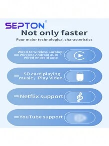 1 Pc SEPTON CarPlay Smart Ai Box Wireless CarPlay Android Auto Adapter Portable Wireless Android Auto TV Box For OEM Wired CarPlay Radio Wireless Carplay Adapter Support Mirror Link - Black - View 6