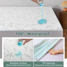 1入防水竹床墊套,6至14吋深口袋,冷卻透氣柔軟,無噪音床墊保護套,適合嬰兒,孕婦和老年人使用 - 綠色 - 查看 5