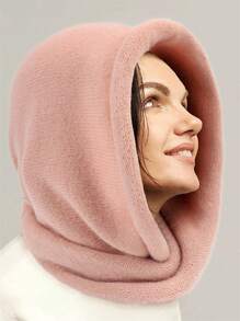 1pc Women's Winter New Style Scarf & Hat Set, Faux Cashmere Knitted DIY Turban Cap - Solid Color - View 11