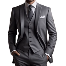 Slim Fit 3 Piece Suit – Sophistication With Stylish Vest - 灰色 - 查看 7