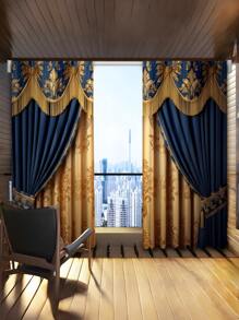 奢华两片式欧式图案窗帘布 - 隔热斜纹编织，滤光设计，适用于卧室、客厅和办公室 - 时尚、节能、四季皆宜的装饰