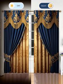 奢华两片式欧式图案窗帘布 - 隔热斜纹编织，滤光设计，适用于卧室、客厅和办公室 - 时尚、节能、四季皆宜的装饰