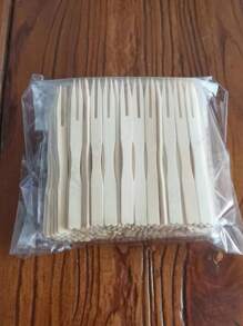 1 包多用途一次性水果叉，竹签，用于水果、蛋糕和甜点，适合家庭和户外使用 - 原木色 - 查看 9