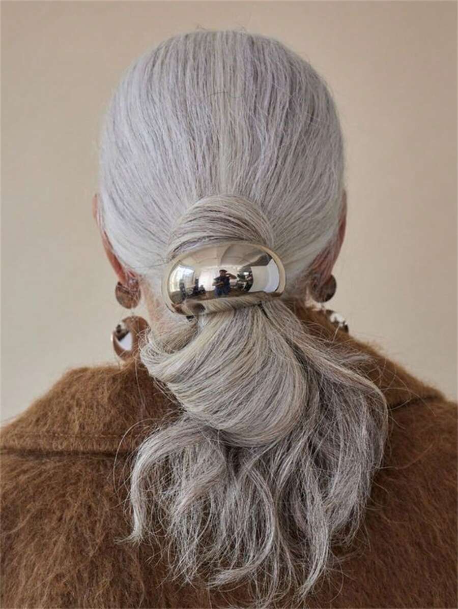 1个女士优雅时尚金属几何发圈，女士奢华马尾夹，简约独特发饰，半圆形马尾发圈，适合夏季海滩度假发圈、马尾发圈、发绳、橡皮筋发圈、发圈、发绳、弹性发圈、发饰 - 銀色 - 查看 1