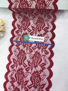 1pc/200cm Soft Stretch Lace Trim, 15cm Wide, Fashion Garment Accessory - Burgundy - View 2