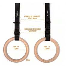 Crossfit Gymnastics Rings Wooden Resistance Rings 32mm - 黑色 - 查看 2