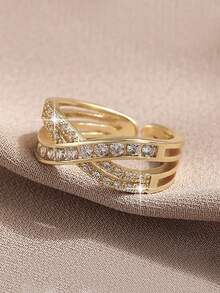 1pc Creative Luxury X-Shaped Women's Ring For Women Man Fashion Elegant Wedding Party Jewelry Gifts - Gold - View 1