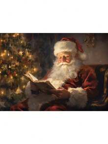 1 szt. Vintage Christmas Santa Portret Choinka Jeleń Zima Bałwan Sztuka Plakaty Płótno Malowanie Wydruki Ścienne Zdjęcia Wystrój Domu Bez Ramki, Dekoracje Świąteczne, Prezent Świąteczny