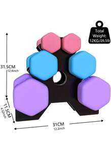 CANMALCHI Hexagon Dumbbell Free Hand Weight Set 12KG With Storage Rack,Suitable For Home Gym Exercises,Weight Lifting Workout Training Equipment - Pink - View 2