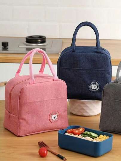 1 件熊印花隔热午餐袋，防水便携设计，适合学校和办公室 - 保持食物新鲜美味，便当袋，手提包，厨房野餐，返校