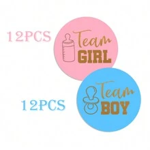 24 piezas Etiquetas redondas para fiesta de revelación de género, etiquetas para juego de equipo de niños y niñas, etiquetas para bolsas de dulces/galletas, para baby shower, fiesta de cumpleaños, decoraciones y regalos para la familia - Multicolor - Ver 7