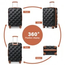 Ultralight ABS+PC Hard Case Bumpy Diamond Carry-On Suitcase With TSA Lock And 4 Spinner Wheels Available In 20" Cabin Size And 24" And 28" Check-In Sizes(1 Pc) - Black-1 - View 3